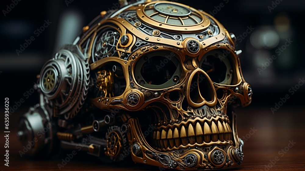Fototapeta premium Iron skull with an engine.