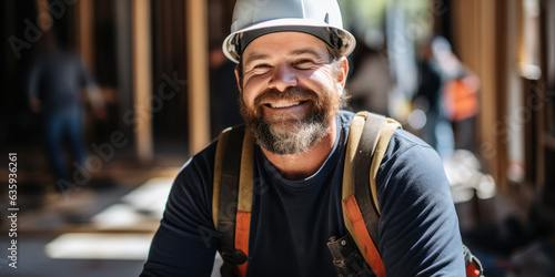 Hard Hat Happiness: Builder Smiling at Construction Site
