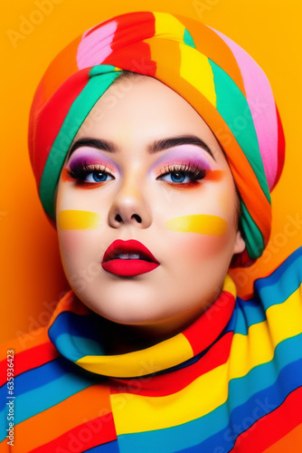 Woman with colorful makeup and turban on top of her head. © valentyn640