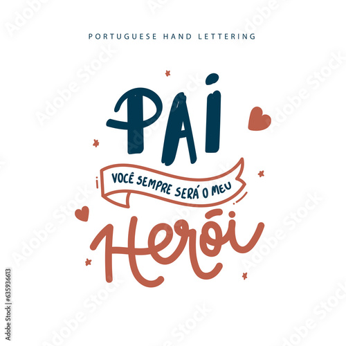 Lettering portuguese brasilian father's day with ornaments hand drawn