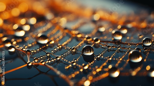A close - up macro shot of morning dew on a spider’s web, with the focus on the intricate patterns and water droplets, giving it an ethereal quality, high resolution © Dushan