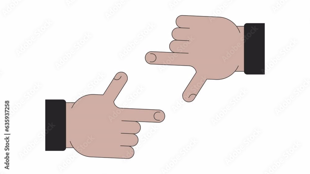 Finger framing line 2D character hands animation. Focus gesture. Perspective vision flat color cartoon 4K video, alpha channel. Cropping, inspiration animated person body parts on white background Finger framing line 2D character hands animation. Focus gesture. Perspective vision flat color cartoon 4K video, alpha channel. Cropping, inspiration animated person body parts on white background