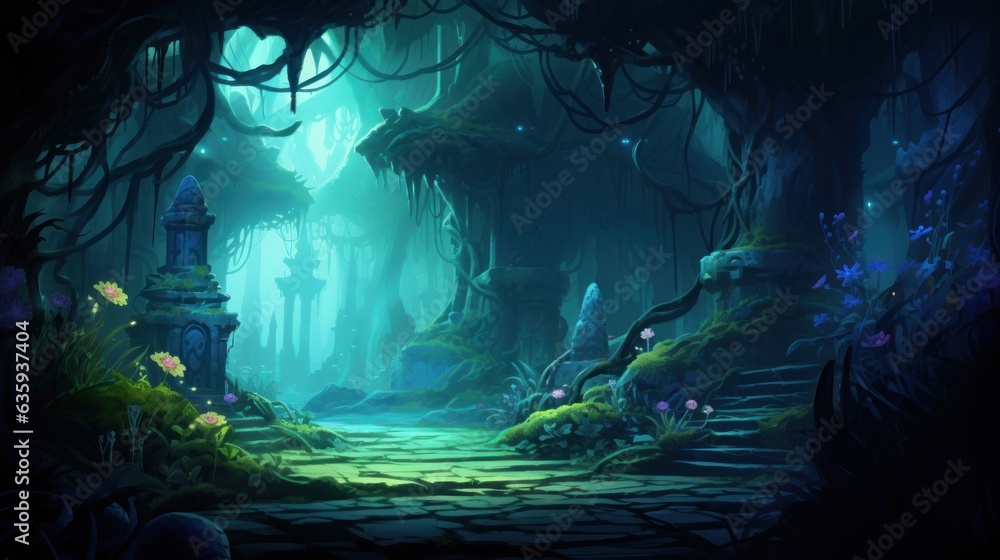 Futuristic wilderness at night, where bioluminescent plants and neon creatures thrive in an electrifying ecosystem