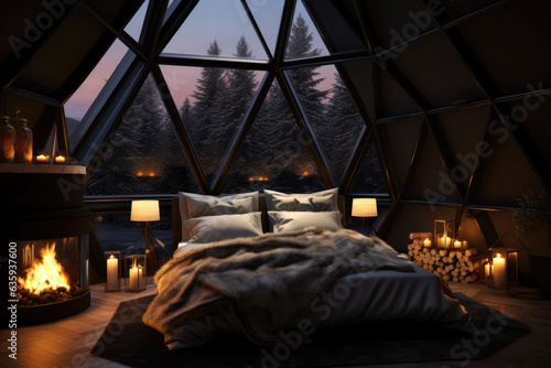 Modern geodesic dome bedroom 