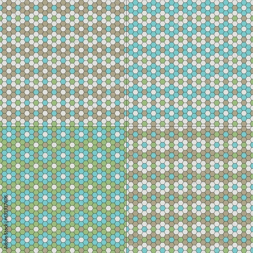 hexagon seamless flower tile patterns blue tan green