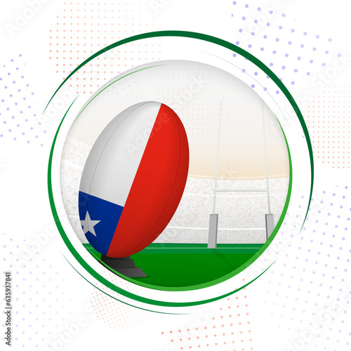 Flag of Chile on rugby ball. Round rugby icon with flag of Chile.