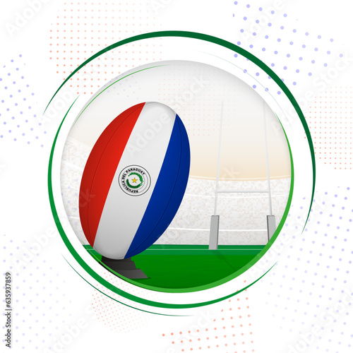 Flag of Paraguay on rugby ball. Round rugby icon with flag of Paraguay.
