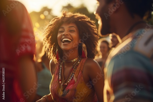 Young beautiful african american woman dancing at a music festival party