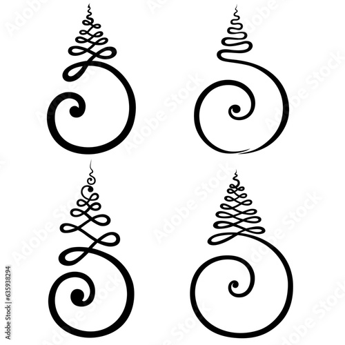 Unalome of Silhouette Decoration in a Religious Setting Among the Beautiful Illustrations of Traditional Asian Culture Are Buddhist and Hindu Art and Ornament No_1