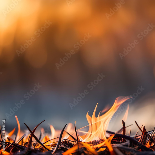 Wildfire Flames Rising From Burning Forest Debris With Blurred Background