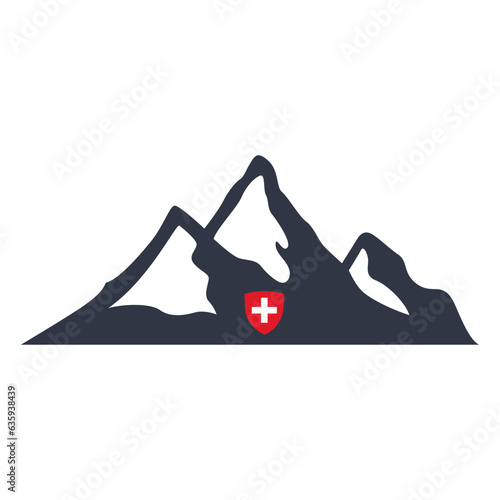 Swiss Mountains with Swiss Flag