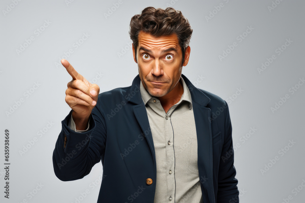 Astonished Male Pointing on White Background Astonished Male Pointing on White Background