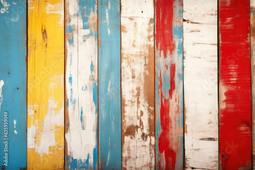 Weathered Wood Planks with Colorful Cracks: Vintage Texture