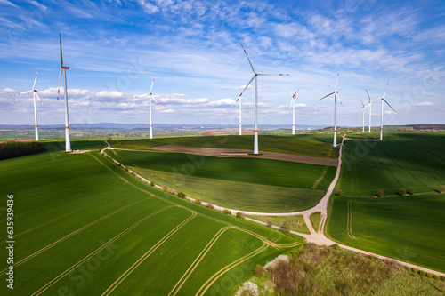 Obraz na płótnie Wind turbines Windmill Energy seen from aerial view drone. Germany. w salonie
