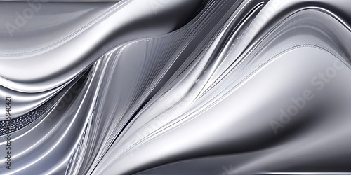 Abstract Silver Wave, chrome banner, platinum copy space, metal motion, grey liquid, white gradient glow, shiny material, smooth motion. Abstract design for copy space text.