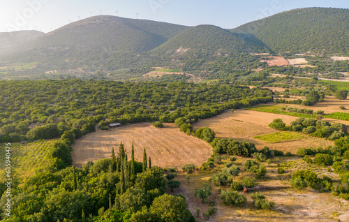 Aerial view of landscape and hills near Chaliotata, Kefalonia, Ionian Islands, Greek Islands, Greece photo