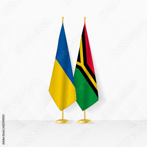 Ukraine and Vanuatu flags on flag stand, illustration for diplomacy and other meeting between Ukraine and Vanuatu.