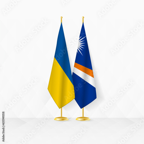Ukraine and Marshall Islands flags on flag stand, illustration for diplomacy and other meeting between Ukraine and Marshall Islands.