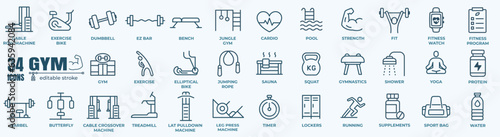 Photo Gym equipment and fitness icon set