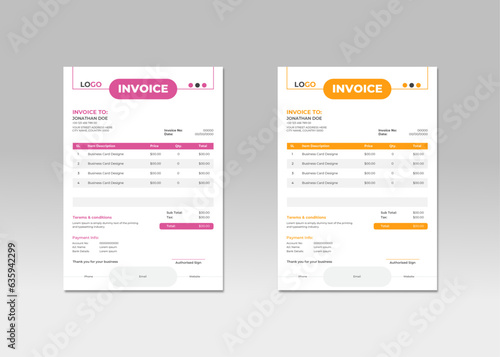 Modern Business invoice ftemplate. money bills or price invoices and payment agreement design templates. company money receip