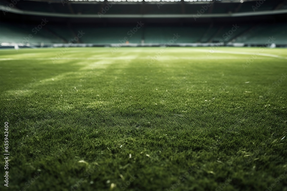 Stadium with Green Grass Field 