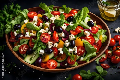 Generate an enticing image of a vibrant Mediterranean salad - AI Generative