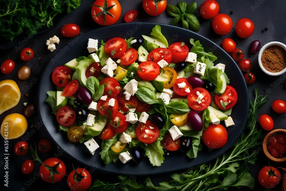 Generate an enticing image of a vibrant Mediterranean salad - AI Generative Generate an enticing image of a vibrant Mediterranean salad - AI Generative