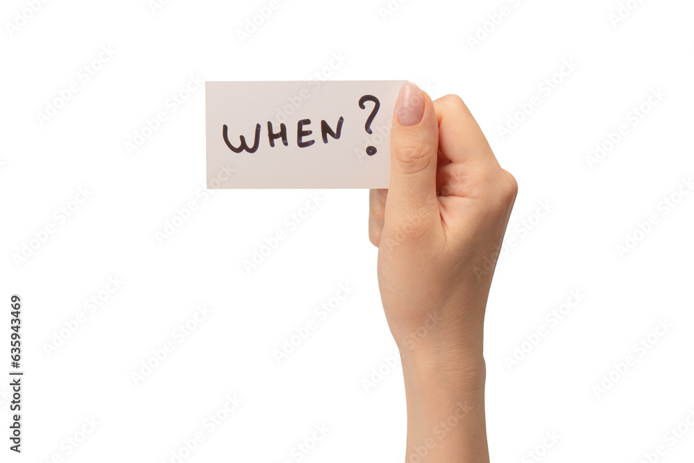 When text on a card in a woman hand isolated. When text on a card in a woman hand isolated.