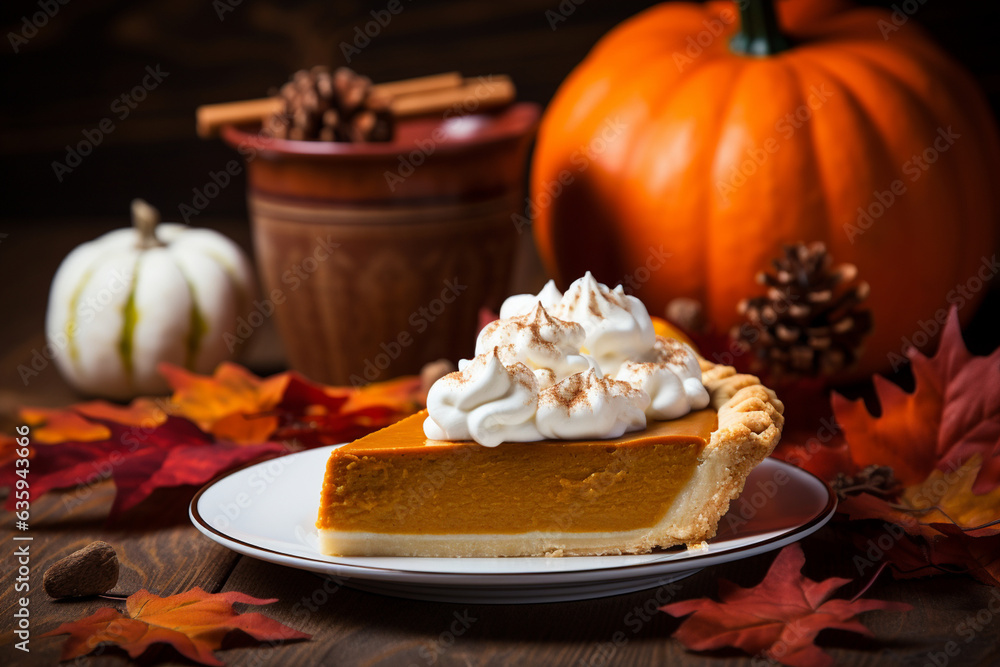 Pumpkin Pie with Whipped Cream, Thanksgiving, natural light, affinity, bright background Generative AI Pumpkin Pie with Whipped Cream, Thanksgiving, natural light, affinity, bright background Generative AI