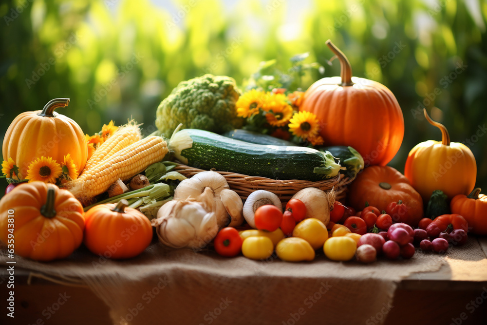 Harvest Vegetables on Display, Thanksgiving, natural light, affinity, bright background Generative AI Harvest Vegetables on Display, Thanksgiving, natural light, affinity, bright background Generative AI