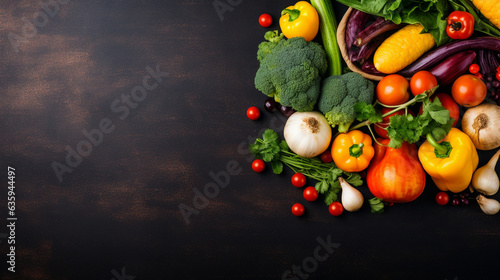 Harvest Vegetables Arranged in a Cornucopia, Thanksgiving background, wide banner with copy space area Generative AI