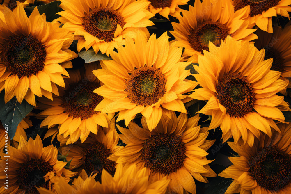 Vast Field of Radiant Sunflowers Facing the Sun. Vast Field of Radiant Sunflowers Facing the Sun.
