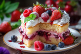 Delicious cake decorated with fresh fruits and mixed berries