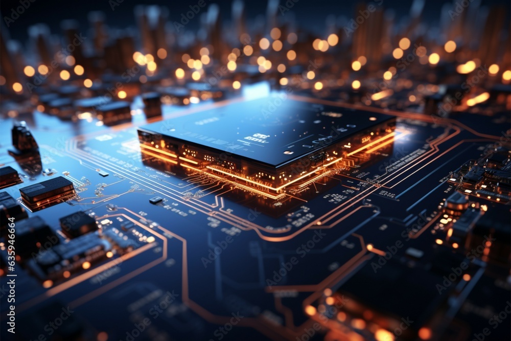 Fototapeta premium High tech electronics Circuit board showcases intricate pathways connecting various components Generative AI
