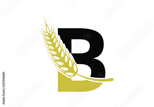 letter B sign symbol with wheat ears wreath. Agriculture Logo Farming Template Vector Symbol