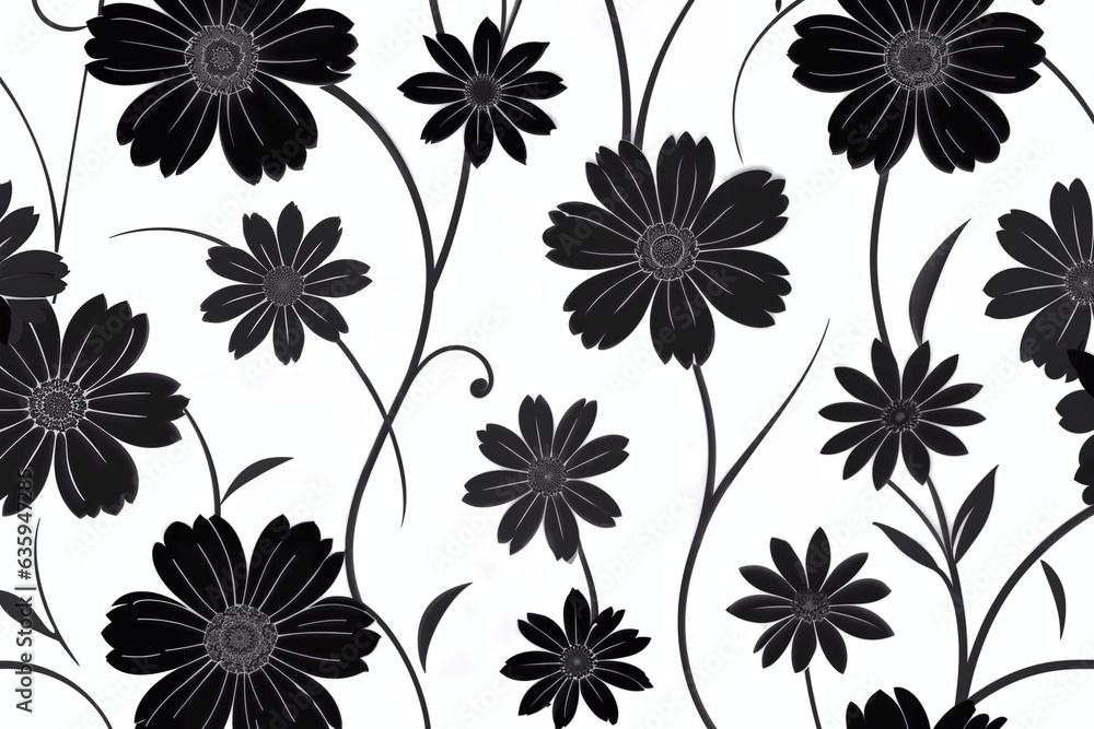 seamless floral background with black background in B&W Black and white floral background