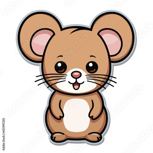 Mouse sticker design graphic, cute happy kawaii style, colorful, clear outline, vector