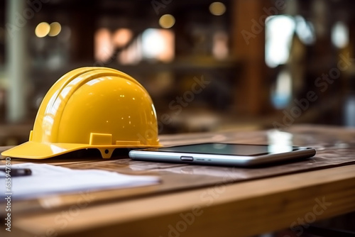 Engineer helmet yellow in construction