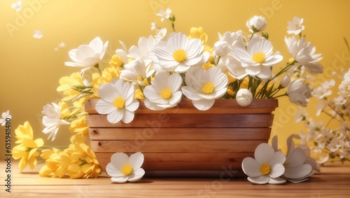 bouquet of snowdrops and flower of yellow spring background