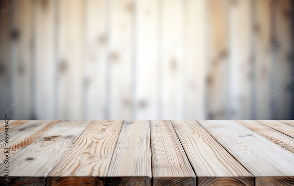 Empty wooden table over blurred wooden wall background, product display montage. High quality photo Empty wooden table over blurred wooden wall background, product display montage. High quality photo