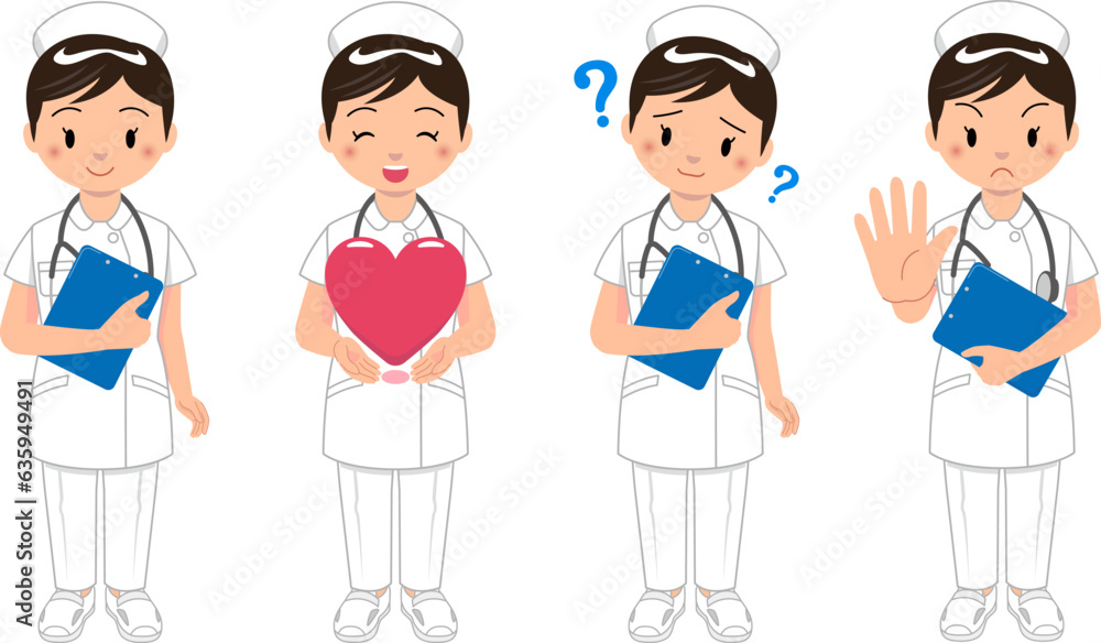 色々な表情をした女性看護師のイラスト素材 色々な表情をした女性看護師のイラスト素材