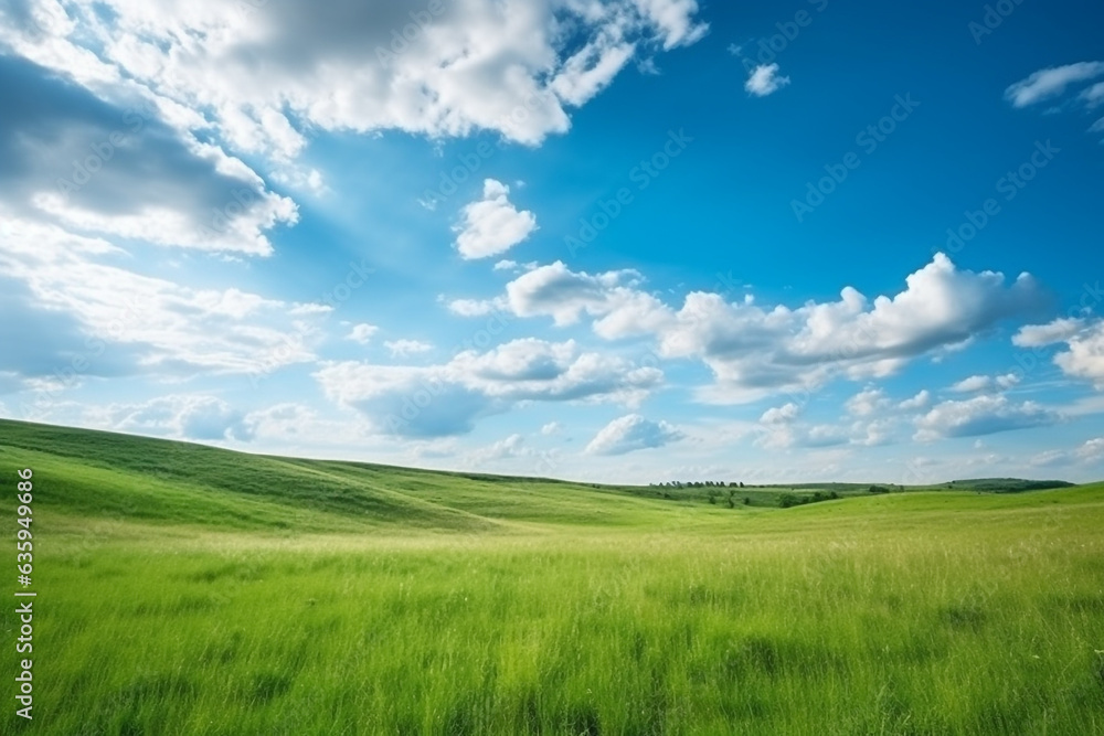Green meadows on hill with blue sky Green meadows on hill with blue sky