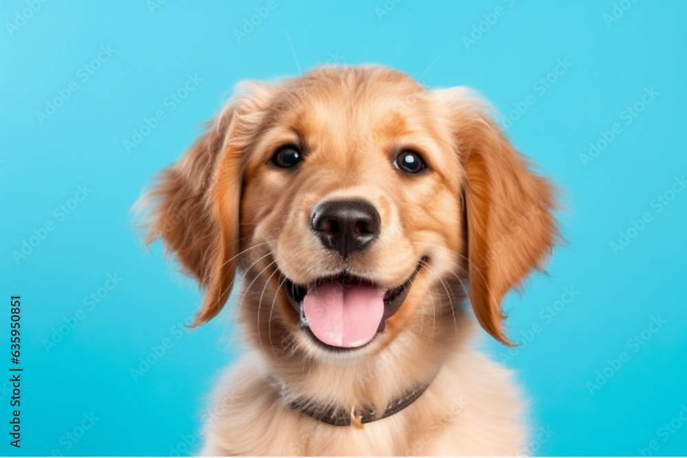 Dog ​​smiling isolated on blue  background
