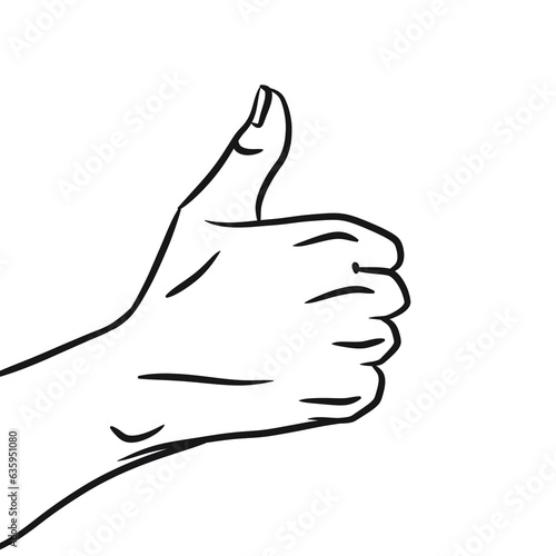 Hand thump up line art illustration on transparent background