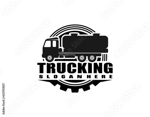 Tanker truck with feces logo. Vacuum truck icon. Flat vector illustration.