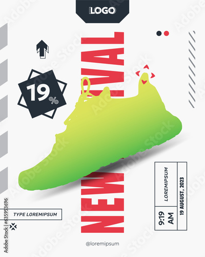 New Arrival Shoe Sale: Vector Design Portrait Template for Social Media Feeds Post. Ideal for Showcasing Latest Arrivals in Digital Marketing.