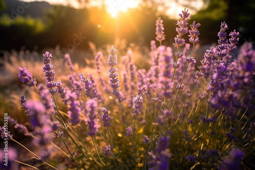 Lavender field with sunlight