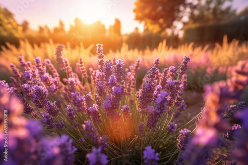 Lavender field with sunlight