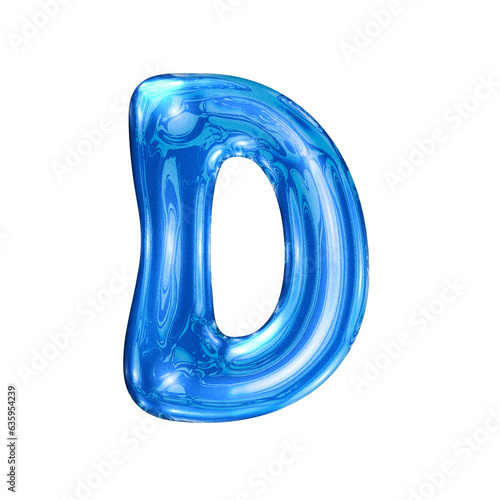 D font alphabet with y2k liquid sea blue chrome effect