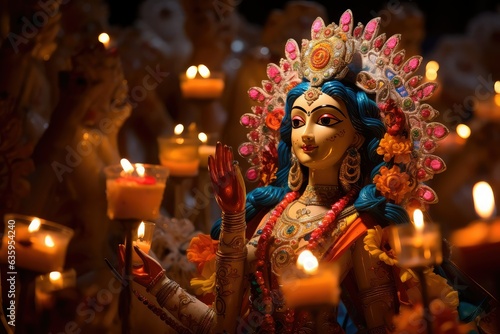 Maa Durga Aarti with fire during Durga Puja, Dussehra 2023, Indian Hindu religious festival